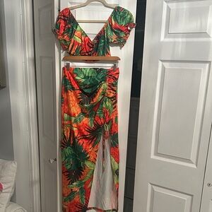 Tropical Leaf Print Jumpsuit